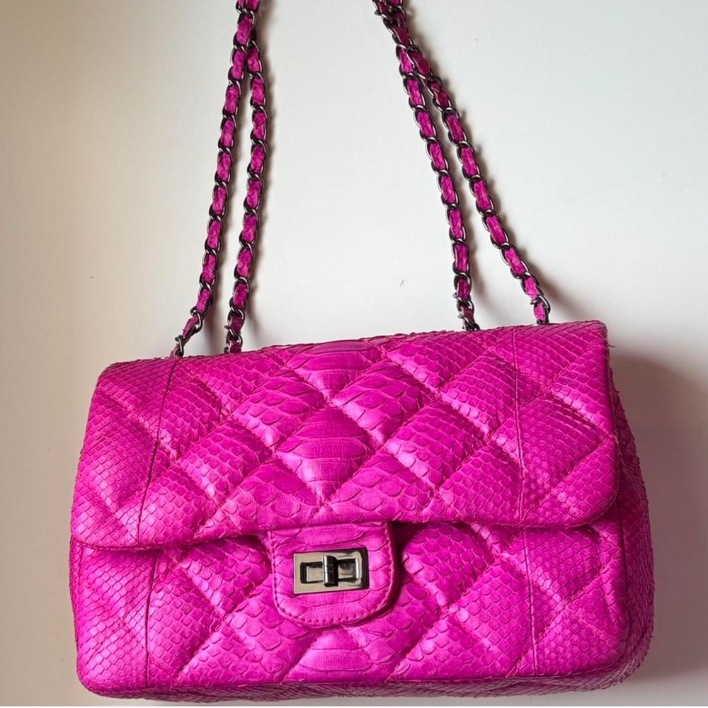 Quilted Pink Snakeskin Handbag